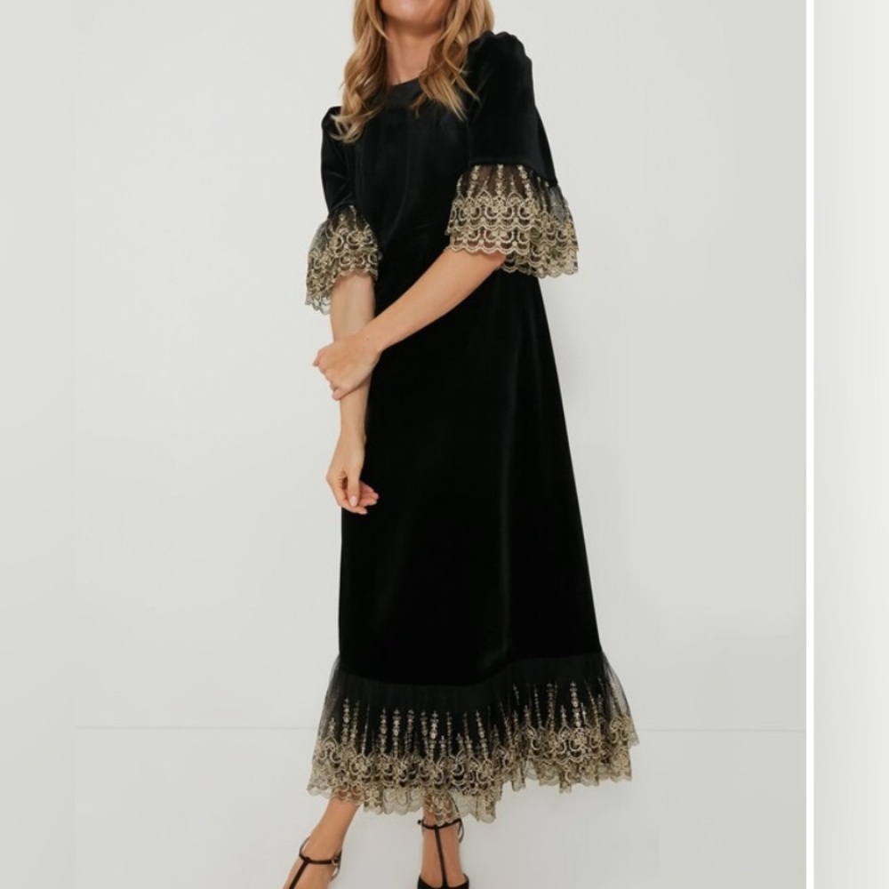 Tuckernuck pomander place velvet Lillith midi dress ladies small black gold
